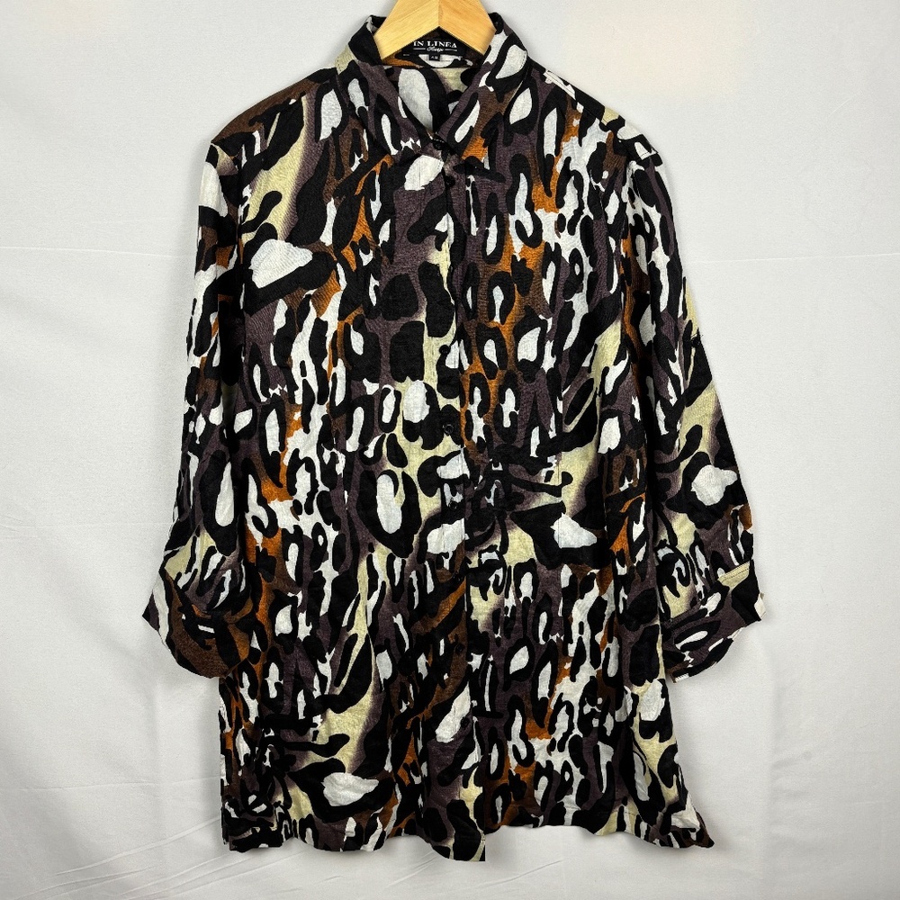 Women Long Sleeve Linen Button Up Tunic Sz 48: 16 XL Lagenlook‎ In Linea Firenze